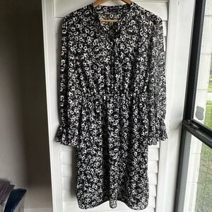 J. Crew Black and White Floral Long Sleeve Dress